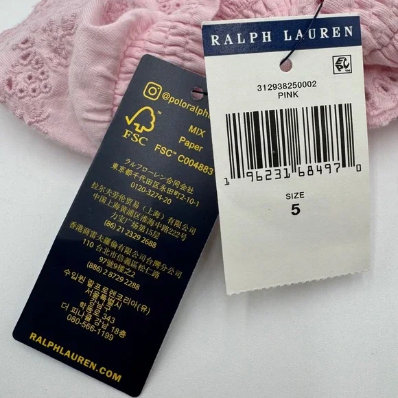 NEW Polo Ralph Lauren Top Girls 5 Pink Eyelet Embroidered Cotton Jersey Ruffle - Picture 5 of 7